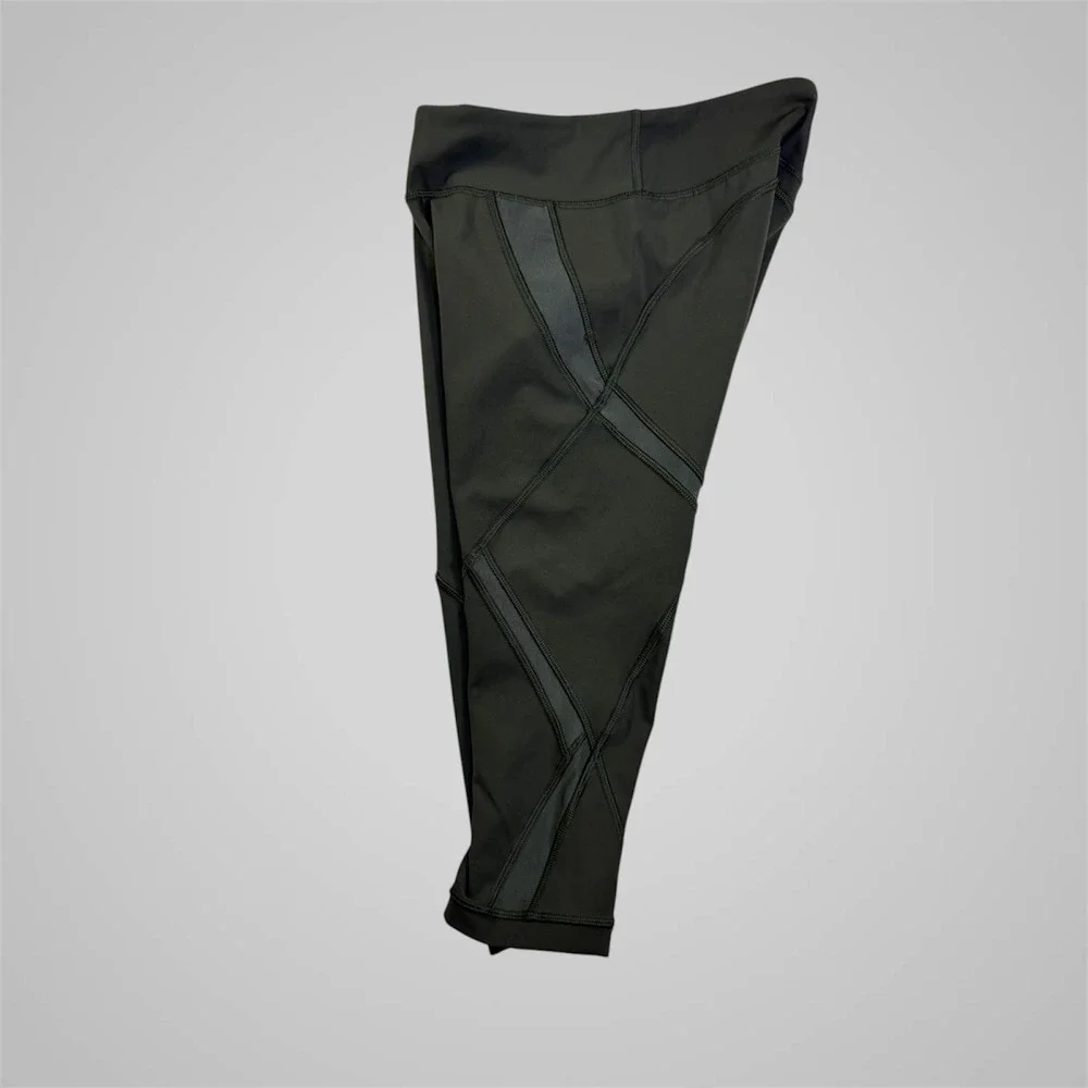 Lululemon Tight Stuff Crop II Dark‎ Olive Green Mesh Running Tights Yoga Size 2